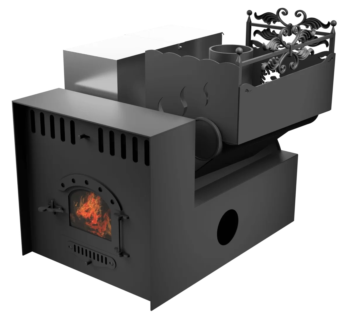 Печь Горыныч 3, каменка с правой стороны, малая дверь со стеклом, система воздушного отопления с порталом фото в Волгограде