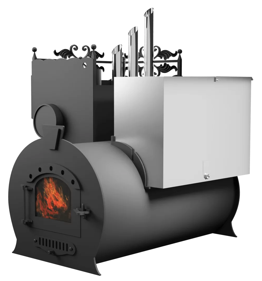 Печь Горыныч 3, каменка закрытая с парогенератором с левой стороны, малая дверь со стеклом фото в Волгограде