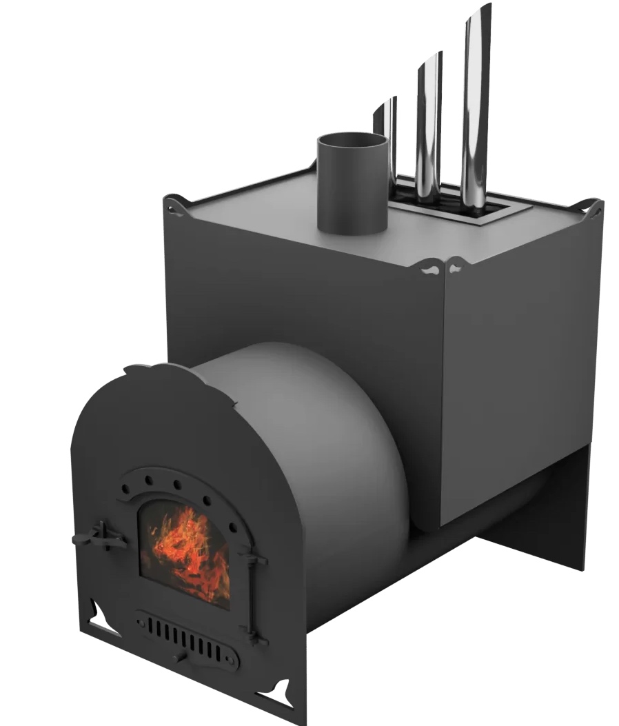 Печь Горыныч Мини, двойная каменка закрытая с парогенератором, малая дверь со стеклом фото в Волгограде