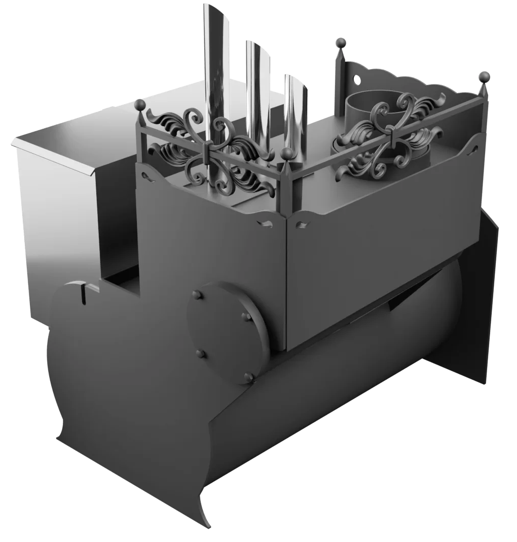 Печь Горыныч 3, каменка закрытая с парогенератором с левой стороны, большая дверь со стеклом фото в Волгограде
