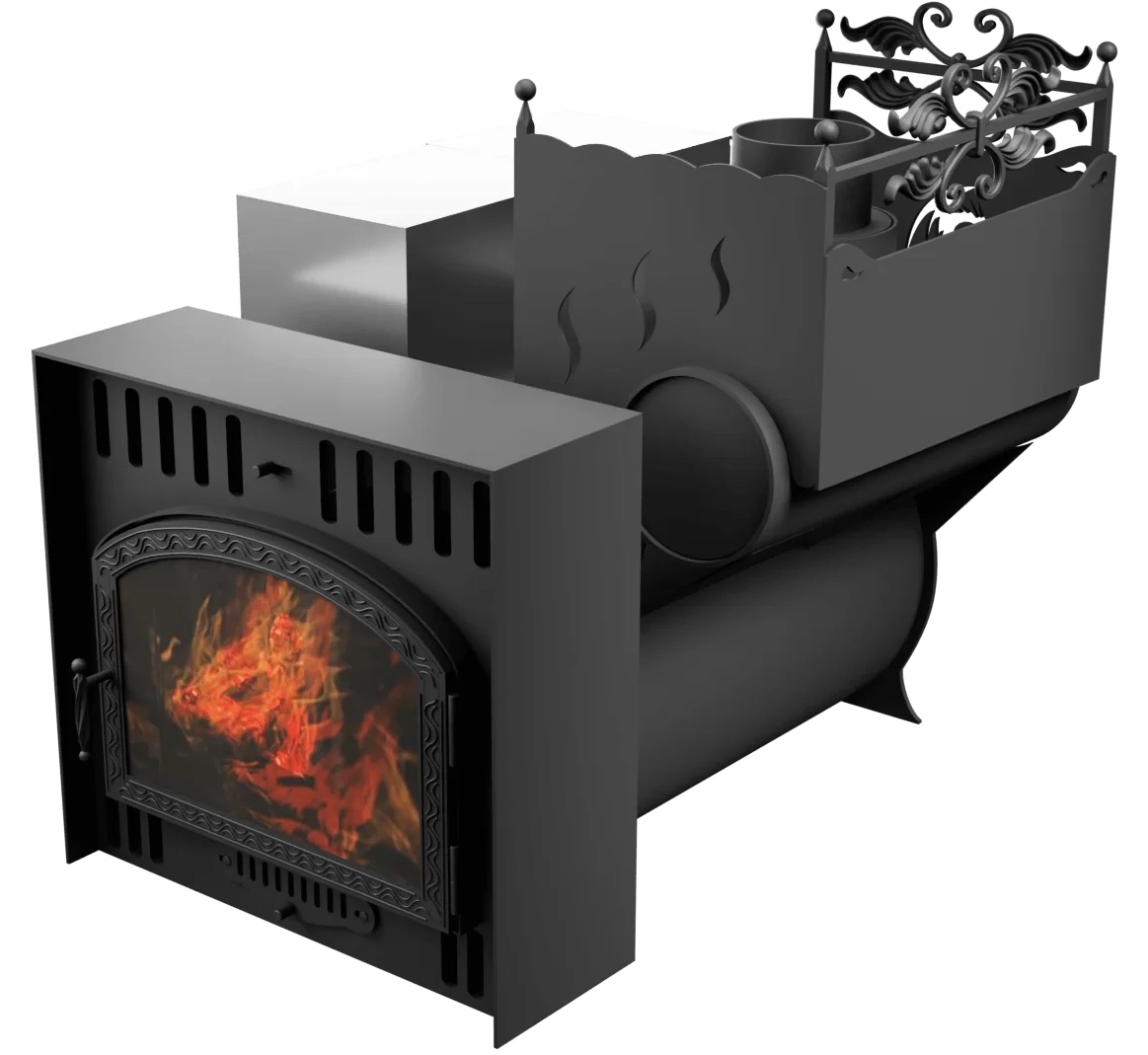 Печь Горыныч 3, каменка с правой стороны, большая дверь со стеклом, естественная система воздушного отопления фото в Волгограде