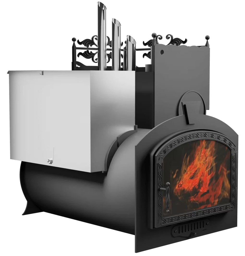 Печь Горыныч 3, каменка закрытая с парогенератором с правой стороны, большая дверь со стеклом фото в Волгограде