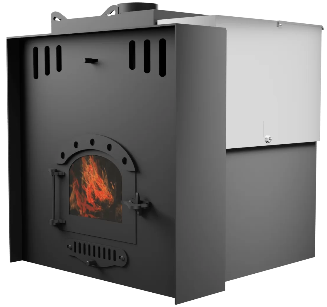 Печь Горыныч Мини, каменка с левой стороны, малое стекло, система воздушного отопления с порталом фото в Волгограде