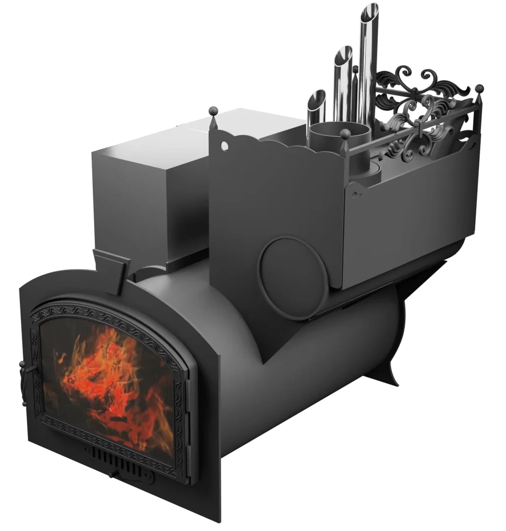 Печь Горыныч 3, каменка закрытая с парогенератором с правой стороны, большая дверь со стеклом фото в Волгограде