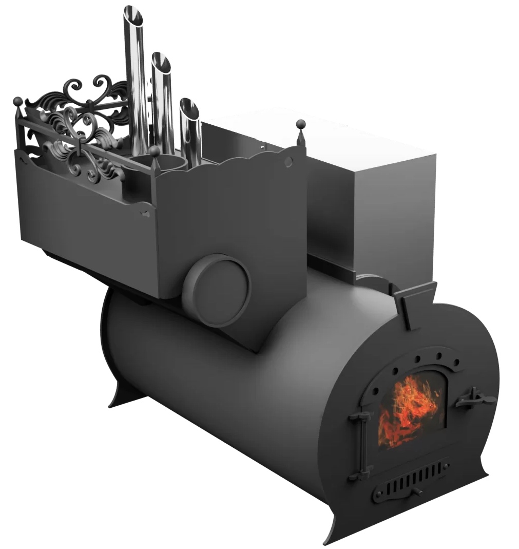 Печь Горыныч 3, каменка закрытая с парогенератором с левой стороны, малая дверь со стеклом фото в Волгограде