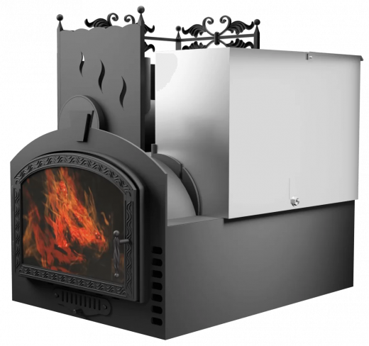 Печь Горыныч 3, каменка с левой стороны, большая дверь со стеклом, система воздушного отопления фото в Волгограде