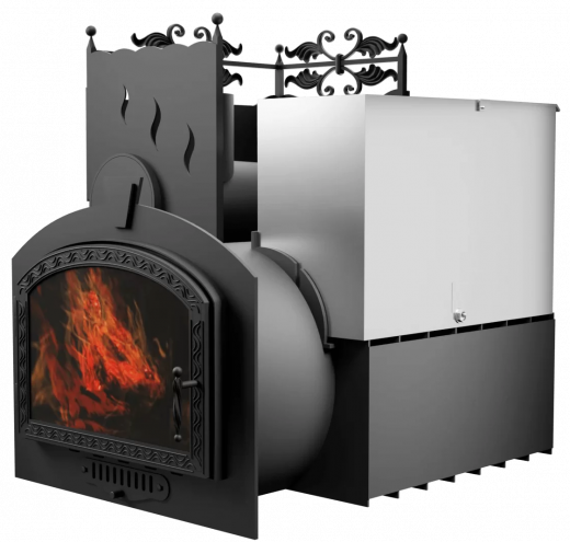 Печь Горыныч 3 с конвекцией, каменка с левой стороны, большая дверь со стеклом фото в Волгограде