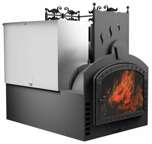 Печь Горыныч 3, каменка с правой стороны, большая дверь со стеклом, система воздушного отопления фото в Волгограде