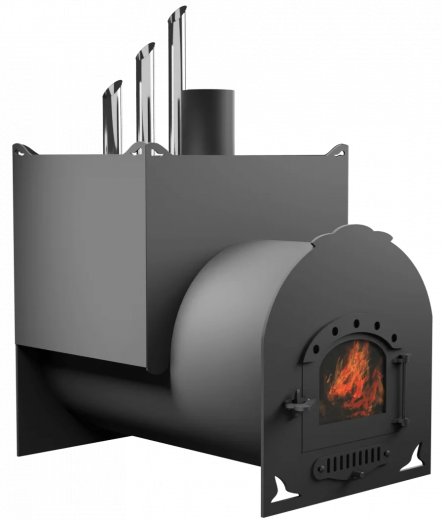 Печь Горыныч Мини, двойная каменка закрытая с парогенератором, малая дверь со стеклом фото в Волгограде